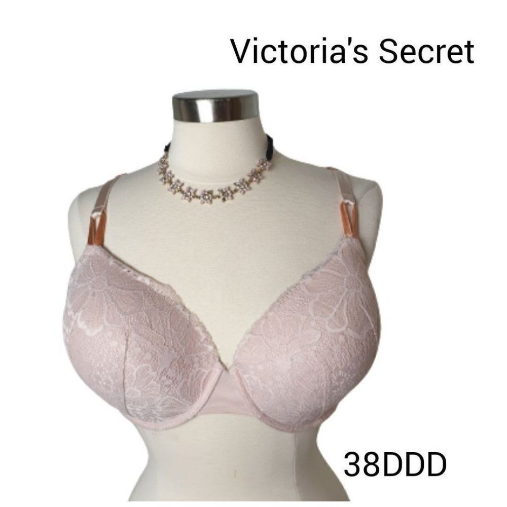 Victoria's Secret 38DDD Bra Pink Lace Demi Lightly Padded Convertible 38DDD